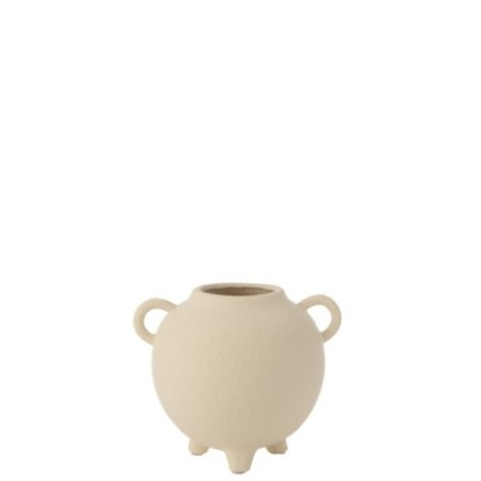 Jarrón redondo de gres beige, 19 x 16 x 16,5 cm