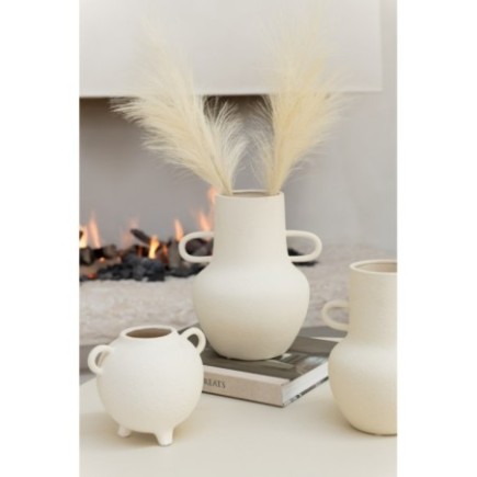 Vase pichet rond en grès beige 19x16x16,5cm