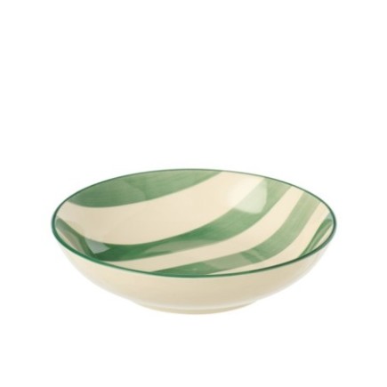 Prato fundo em grés verde e branco, 20 x 5 cm