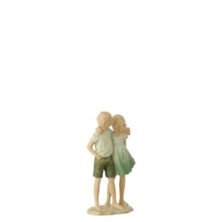 Figuras infantis em poliresina verde e bege, 10 x 5 x 17 cm