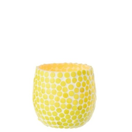 Castiçal de vidro amarelo 9,5 x 9 x 9,5 cm