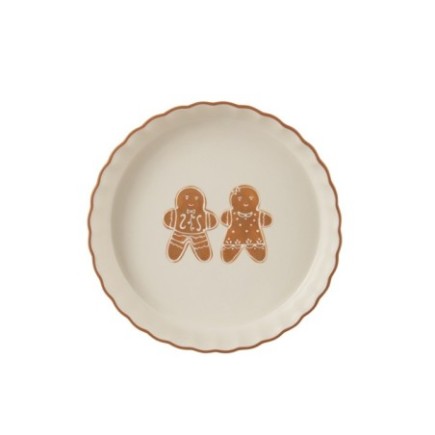 Piatto da torta in gres bianco e caramello 26x26x4,5 cm