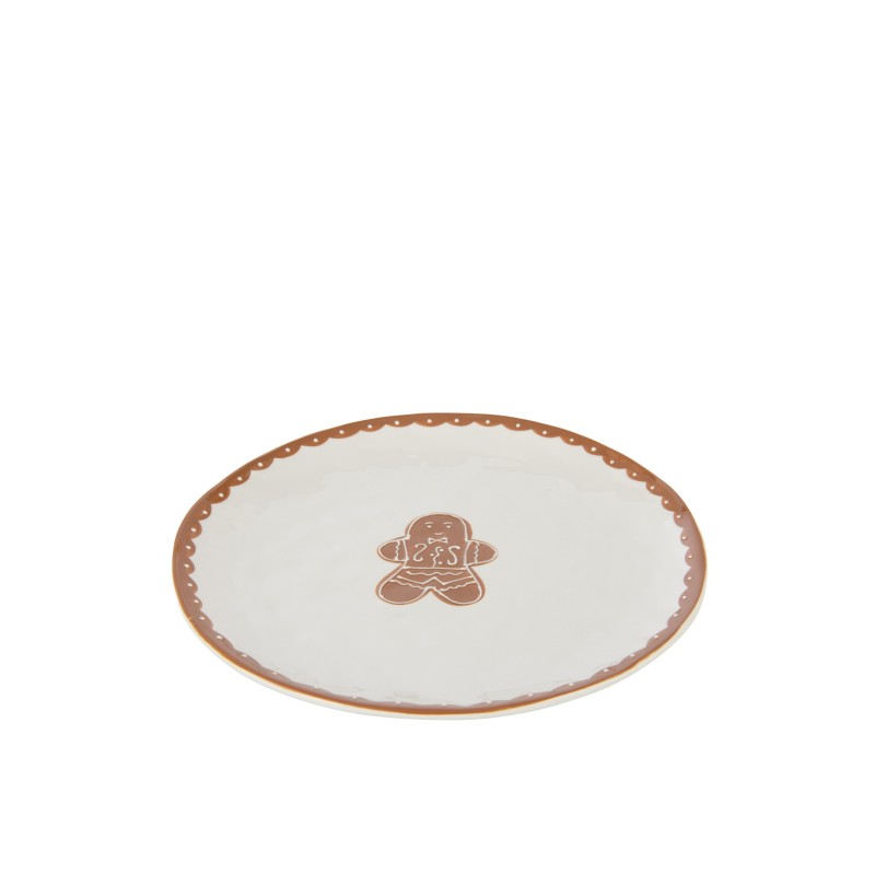 Assiette en dolomite blanche et caramel 27x2,5 cm