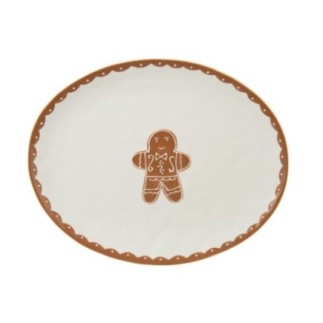 Assiette à cookies en dolomite blanc et caramel 38,5x31x3 cm