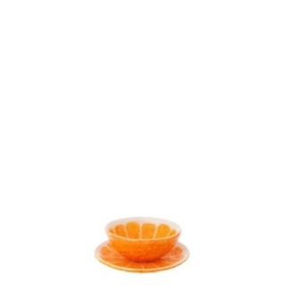 Assiette en dolomite orange et blanc 19x19x2 cm