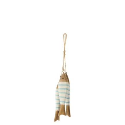 Perchero de madera natural y azul, 31 x 4 x 2 cm
