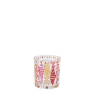 Castiçal de vidro rosa e laranja, 8 x 7,3 x 7,3 cm
