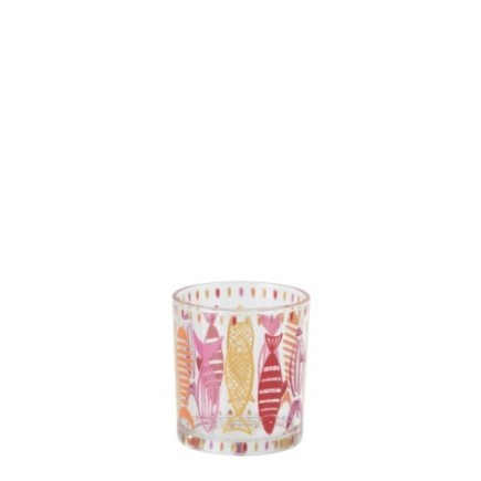 Portavelas de cristal rosa y naranja, 8 x 7,3 x 7,3 cm