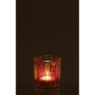 Photophore en verre rose et orange 8x7,3x7,3 cm
