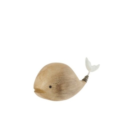 Baleia em madeira natural e branca, 13,5 x 6,5 x 5 cm