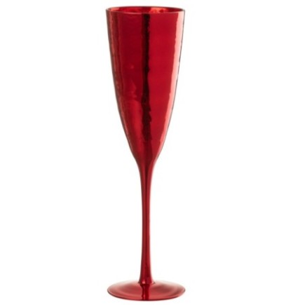 Taça de champanhe em vidro vermelho 7x7x26 cm