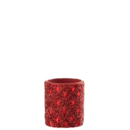 Castiçal de vidro vermelho 7,5 x 7,5 x 9 cm