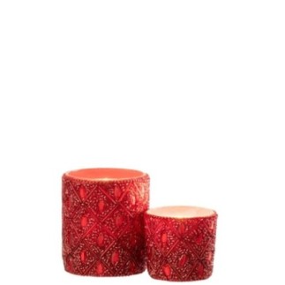 Portavelas de cristal rojo, 7,5 x 7,5 x 9 cm