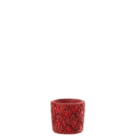 Castiçal de vidro vermelho 6x6x6 cm