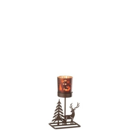 Portacandela in ferro marrone 10x7,5x17,5 cm