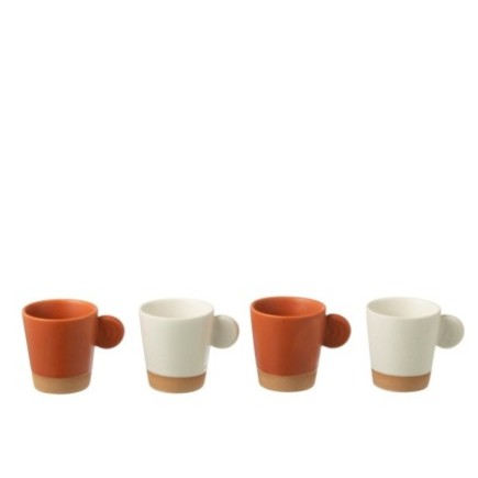 Tasses à café en céramique orange et blanc 8x6x6,5 cm