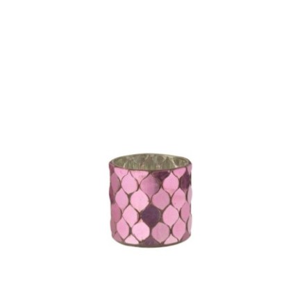 Portavelas de cristal rosa, 7,5 x 7,5 x 7,5 cm