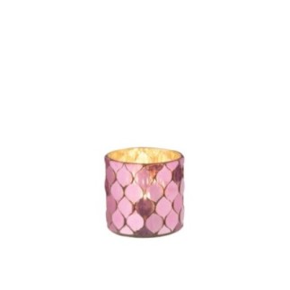 Portavelas de cristal rosa, 7,5 x 7,5 x 7,5 cm
