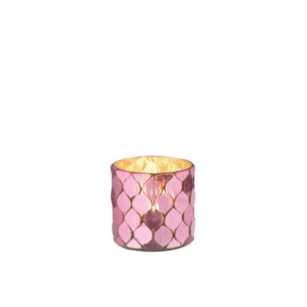 Portacandela in vetro rosa 7,5 x 7,5 x 7,5 cm