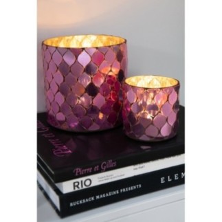 Photophore en verre rose 7,5x7,5x7,5 cm