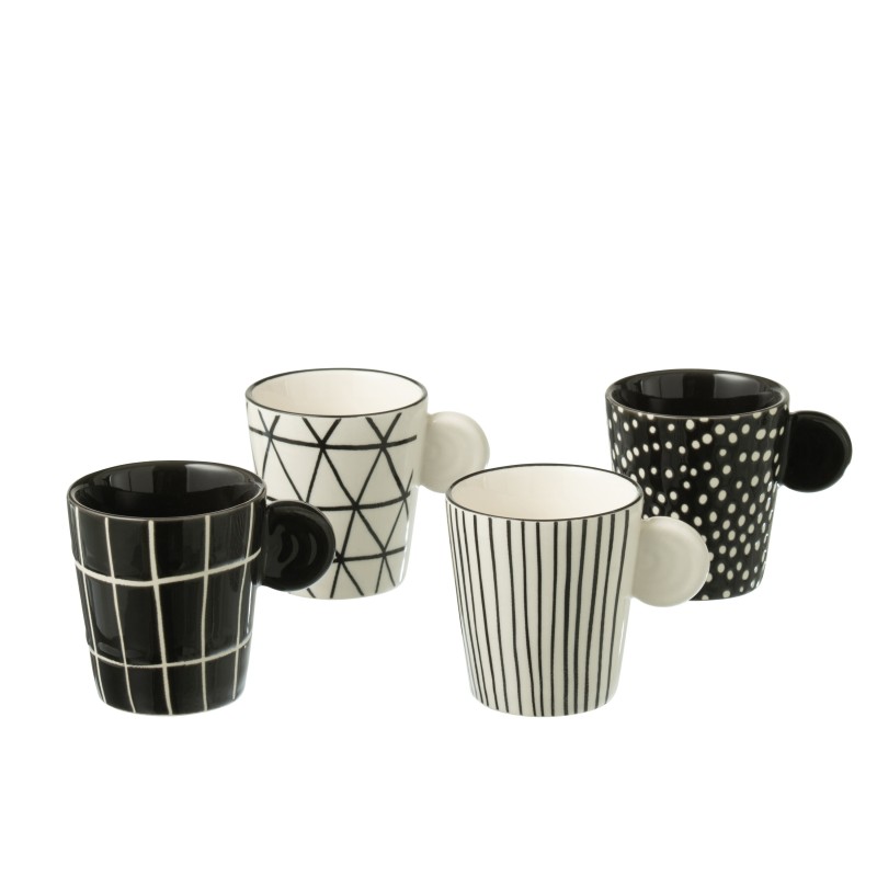 Set di 4 tazzine da caffè in ceramica bianca e nera, 8x6x6,5 cm Set di 4 tazzine da caffè in ceramica bianca e nera, 8x6x6,5 cm