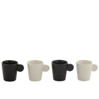 Set di 4 tazzine da caffè in ceramica bianca e nera, 8x6x6,5 cm