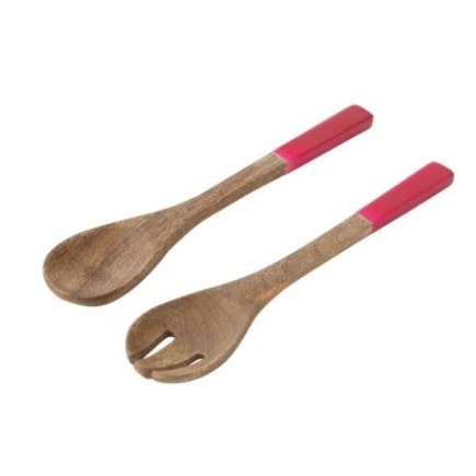 Bandejas para ensaladas de madera de mango rosa y natural, 33 x 7 x 2 cm