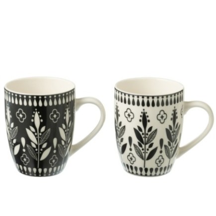 Canecas de cerâmica em preto e branco, 8,2 x 5,4 x 10,4 cm