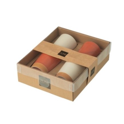 Chávenas de cerâmica laranja e brancas, 7 x 9 x 7 cm