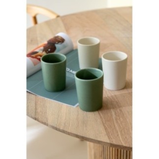 Bote de 4 tasse en céramique vert et blanc 7x7x9 cm