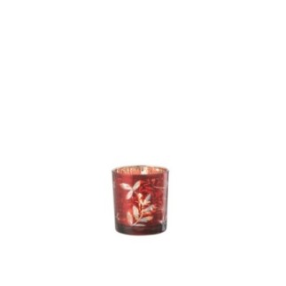 Castiçal de vidro vermelho e dourado antigo, 7,3 x 7,3 x 8 cm