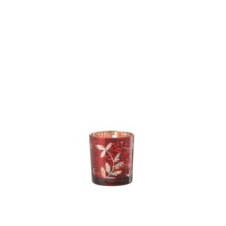 Portavelas de cristal rojo y dorado antiguo, 7,3 x 7,3 x 8 cm