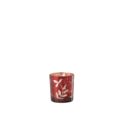 Photophore en verre rouge et or antique 7,3x7,3x8 cm