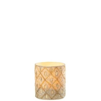 Portavelas de cristal blanco y dorado, 7,5 x 9 x 7,5 cm