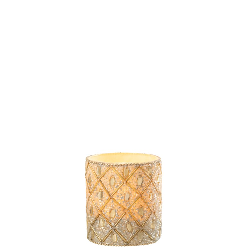 Portavelas de cristal blanco y dorado, 7,5 x 9 x 7,5 cm Portavelas de cristal blanco y dorado, 7,5 x 9 x 7,5 cm