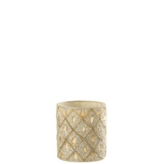 Castiçal em vidro branco e dourado, 7,5 x 9 x 7,5 cm