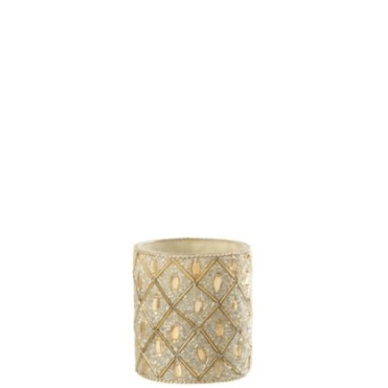 Porte-bougie en verre blanc et doré 7,5x9x7,5 cm