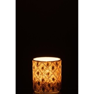 Castiçal em vidro branco e dourado, 7,5 x 9 x 7,5 cm