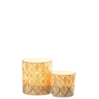 Castiçal em vidro branco e dourado, 7,5 x 9 x 7,5 cm