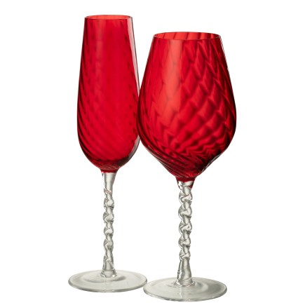 Flûte à champagne en verre rouge 25x5 cm
