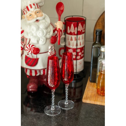 Flûte à champagne en verre rouge 25x5 cm