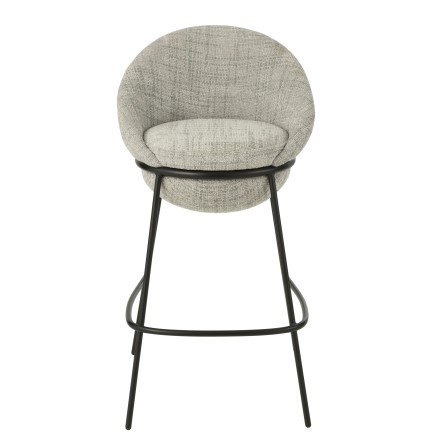 Cadeira de bar em tecido cinzento com base em metal preto, 55 x 54 x 99 cm