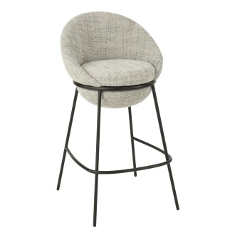 Cadeira de bar em tecido cinzento com base em metal preto, 55 x 54 x 99 cm