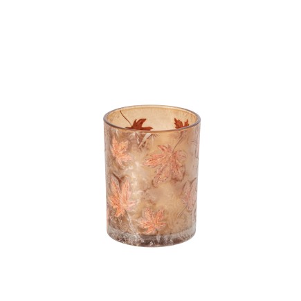 Portavelas de cristal naranja, 10 x 10 x 12,5 cm