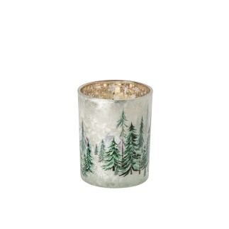 Castiçal em vidro branco e verde escuro, 10 x 10 x 12,5 cm