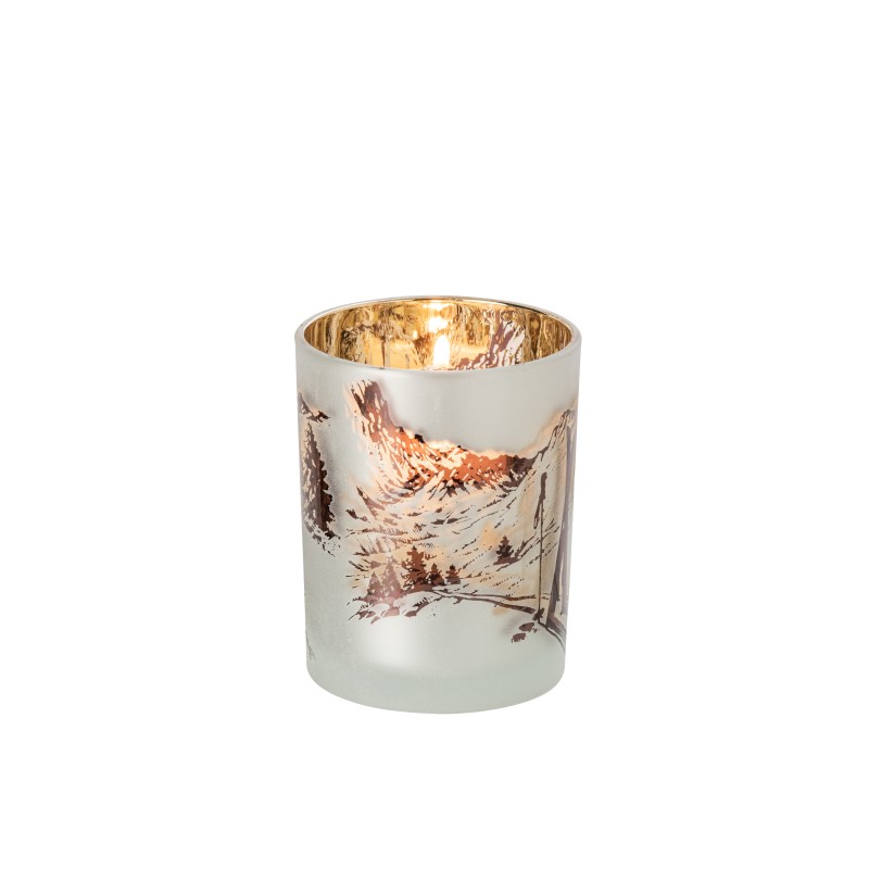 Photophore en verre blanc et brun 10x12,5x10 cm Photophore en verre blanc et brun 10x12,5x10 cm