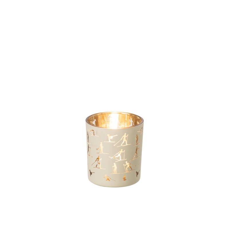 Castiçal em vidro cru e dourado, 7,3 x 8 x 7,3 cm Castiçal em vidro cru e dourado, 7,3 x 8 x 7,3 cm