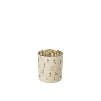 Castiçal em vidro cru e dourado, 7,3 x 8 x 7,3 cm