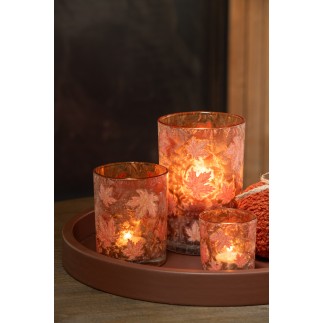 Portavelas de cristal naranja, 7,3 x 7,3 x 8 cm