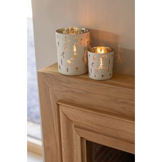 Castiçal em vidro cru e dourado, 10 x 10 x 12,5 cm
